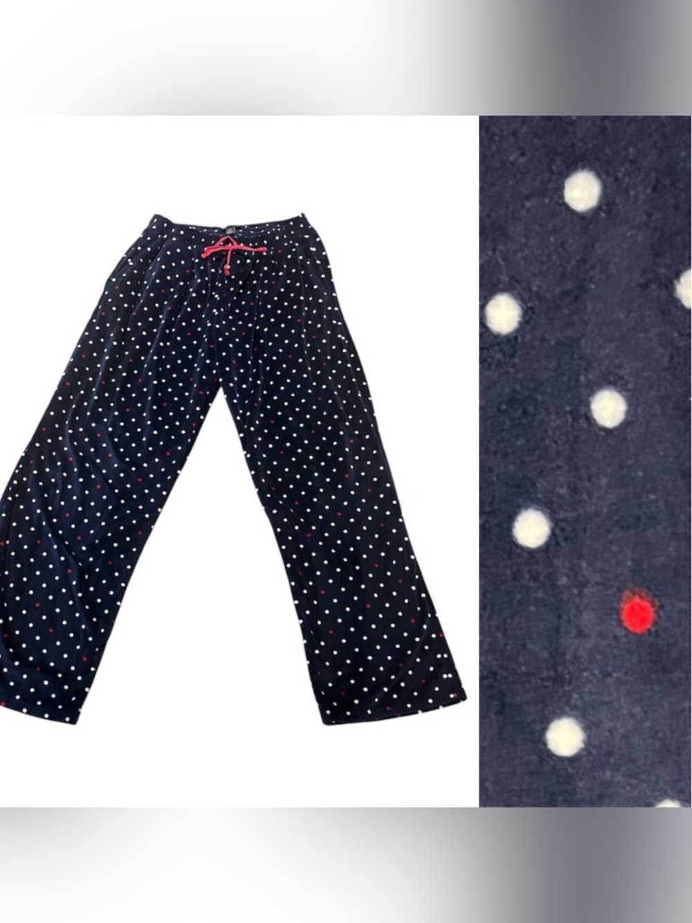 TOMMY HILFIGER Lounge Pajama Pants Size Small Velour Polka Dot Elastic Waist